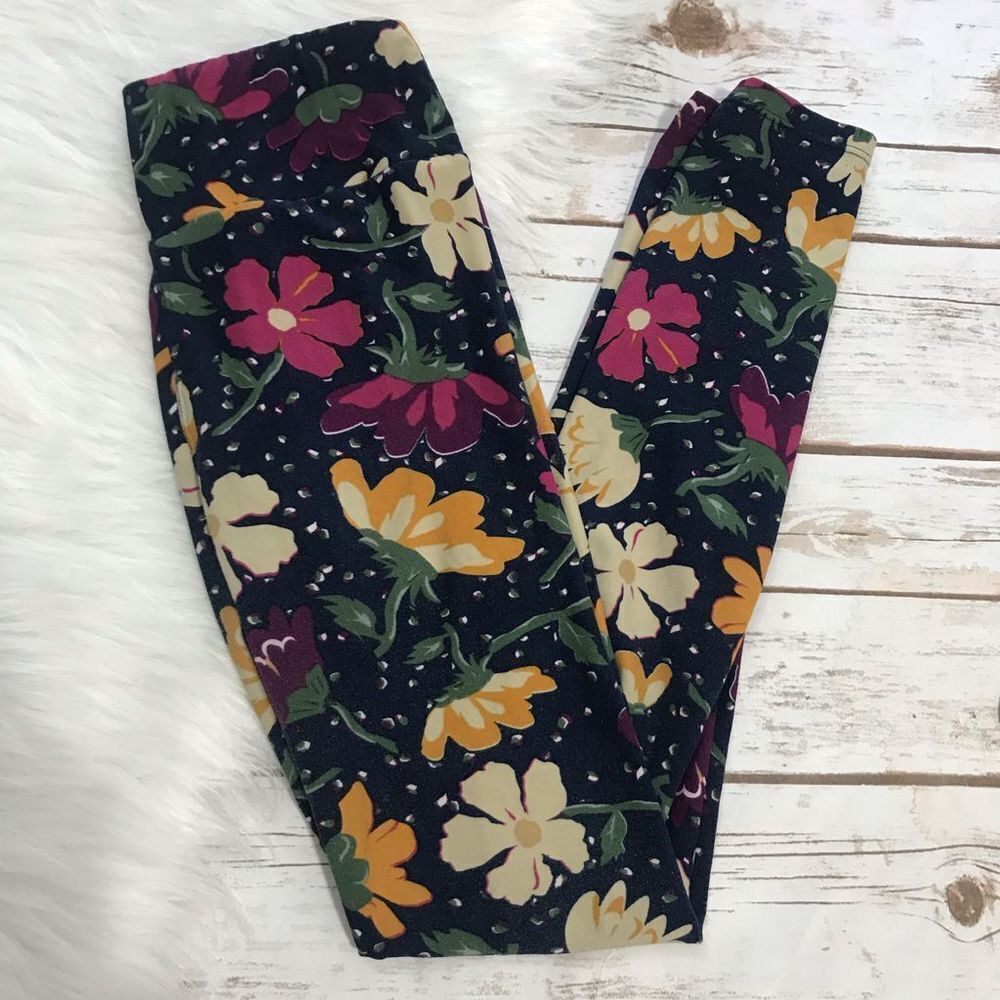 LuLaRoe Floral‎ Leggings One Size Flower detail